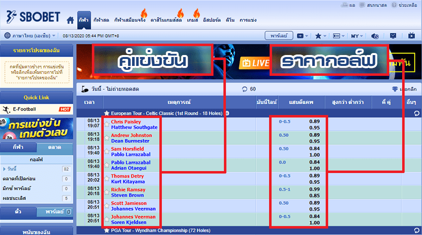 ขั้นตอนที่ 2 เลือกรูปแบบการวางเดิมพัน และราคากอล์ฟ